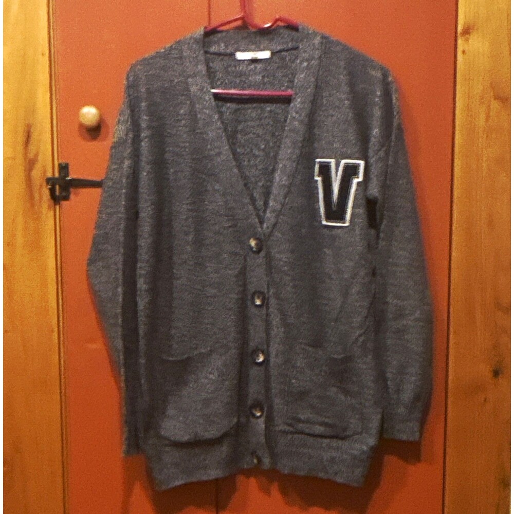 Vans Men’s Gray V-Neck Button Front Cardigan Sweater Pockets Logo Size M